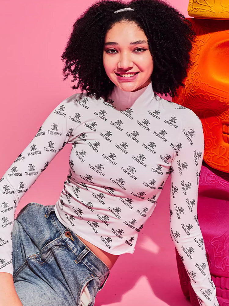 TCH Allover Logo Rhinestone High Neck Top