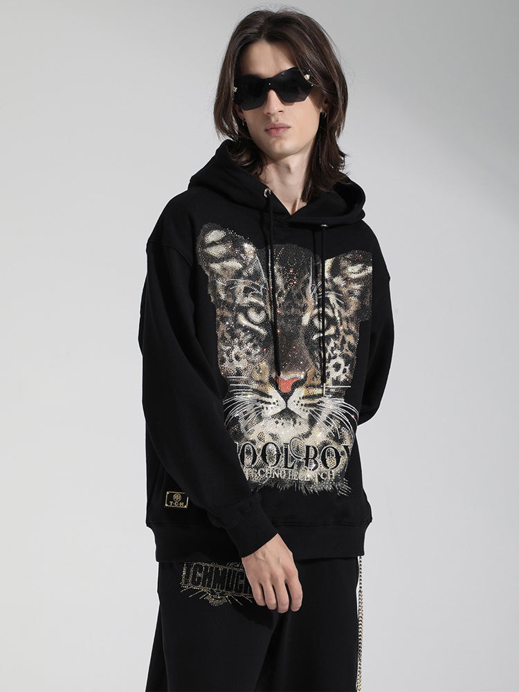 TCH Cheetah Graphic Rhinestone Black Hoodie