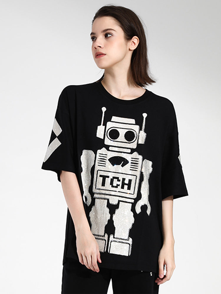 TCH Men's Robot Rhinestone Short Sleeve T-Shirt