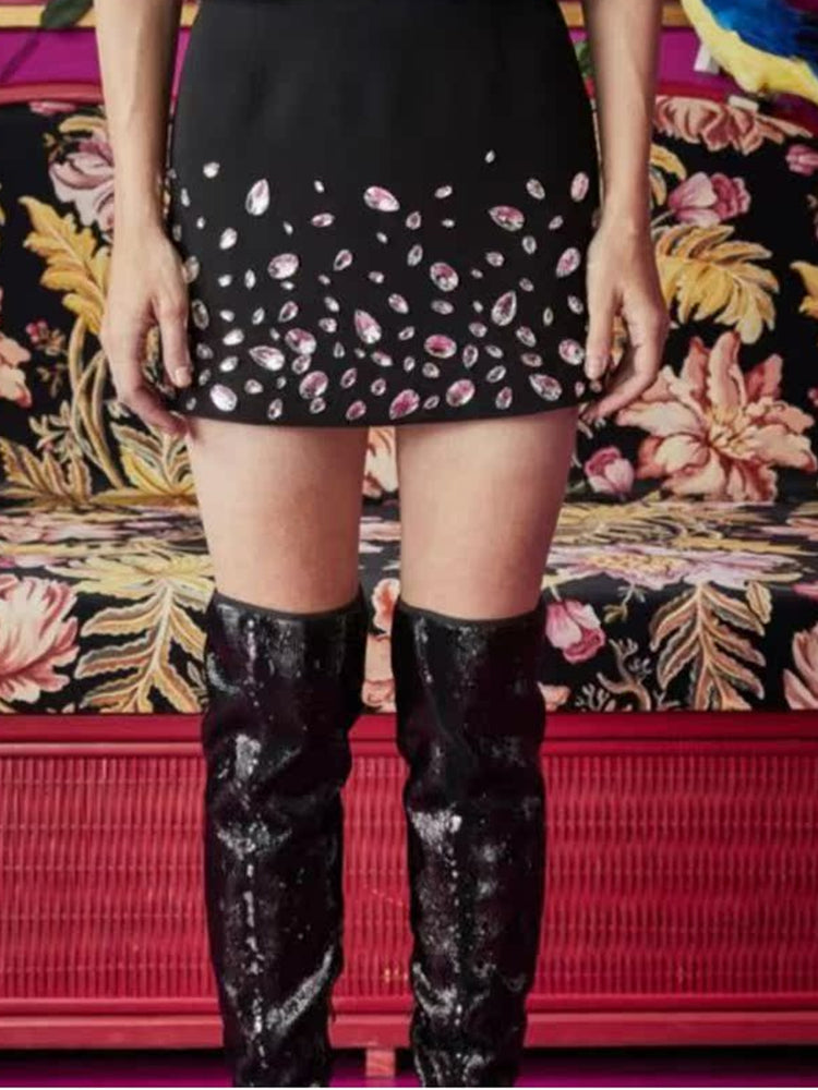 TCH Crystal-Embellished Luxury Shiny Mini Skirt