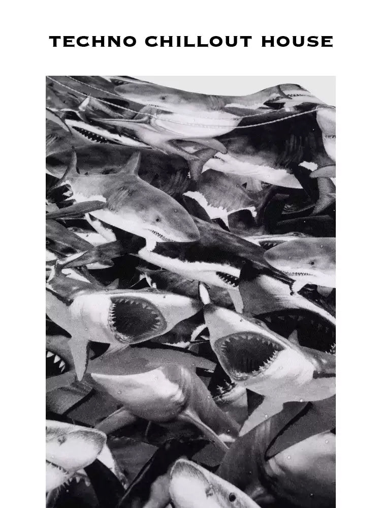 TCH Allover Rhinestone Shark Hawaiian T-Shirt