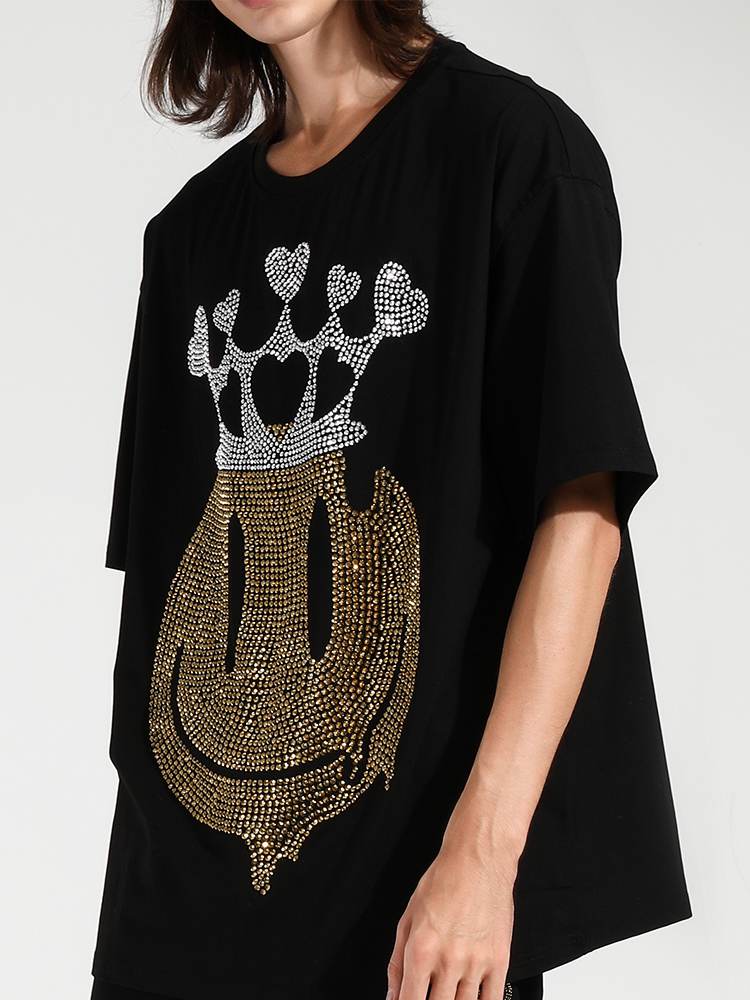TCH Mens Smile Crown Rhinestone Short Sleeve T-Shirt
