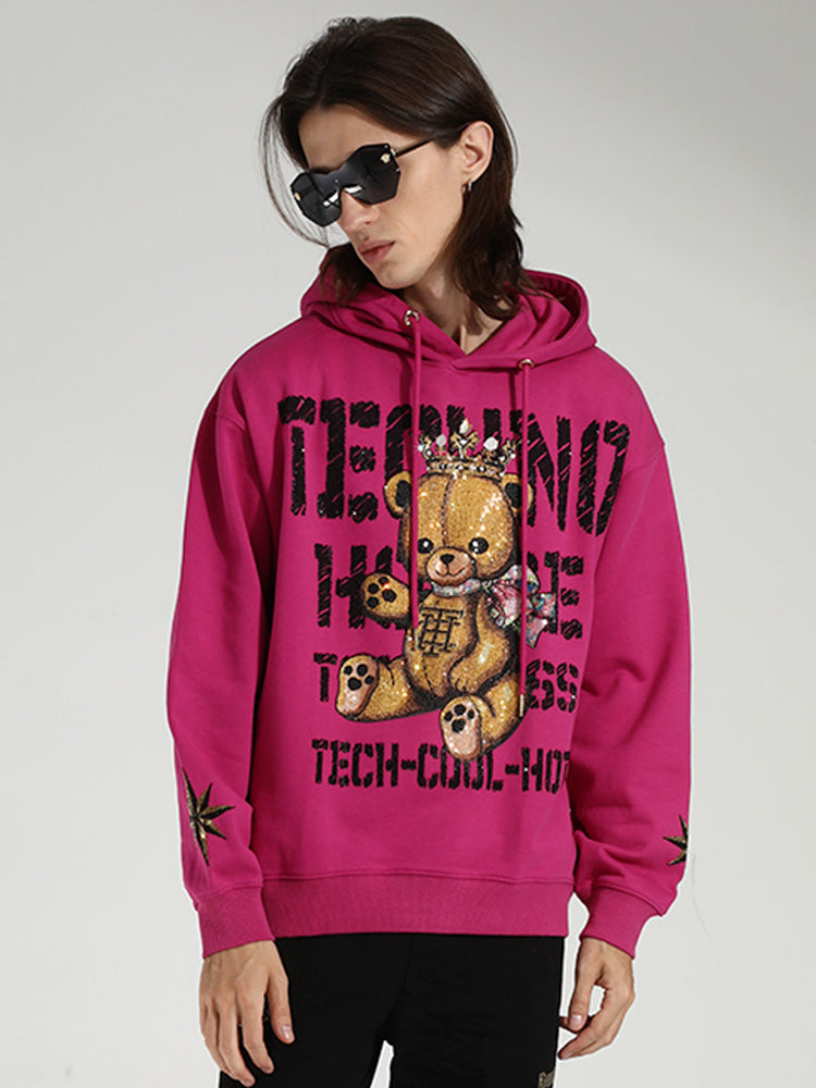 TCH Rhinestone Teddy Print Cotton Hoodie