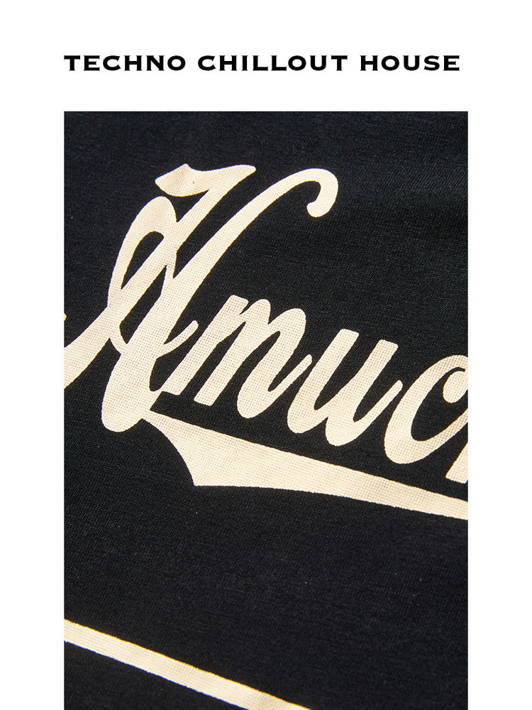TCH Gold Letter Print Rhinestone Black T-shirt