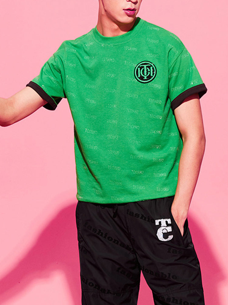 TCH Logo Print Rhinestone Letter T-Shirt
