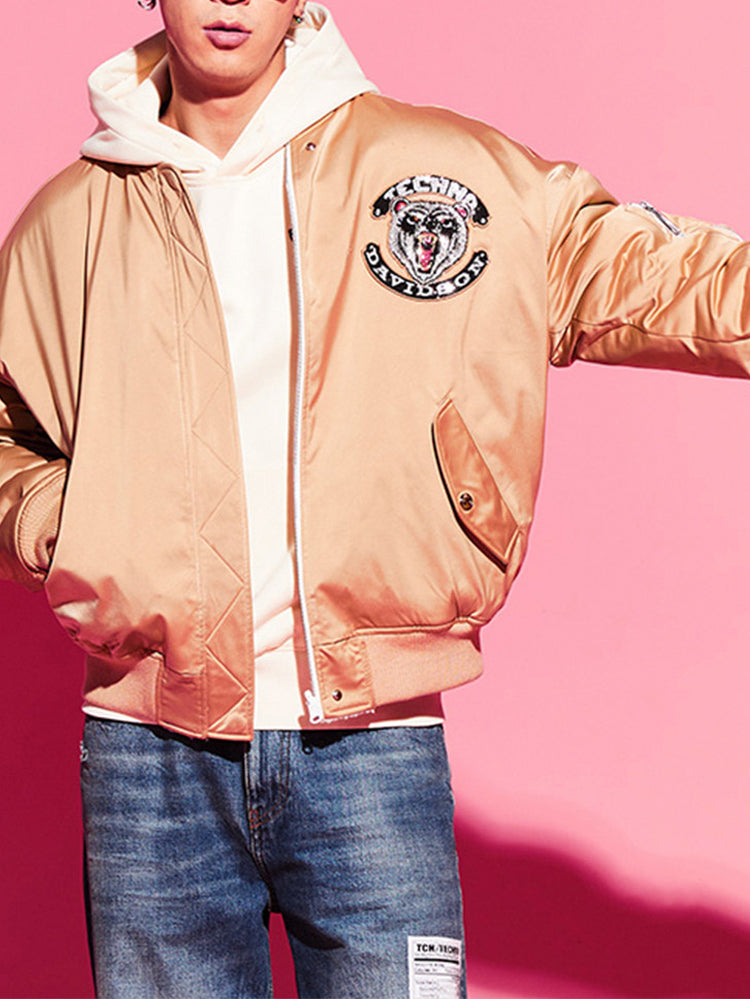 TCH Rhinestone Graphic Satin Bomber Jacket