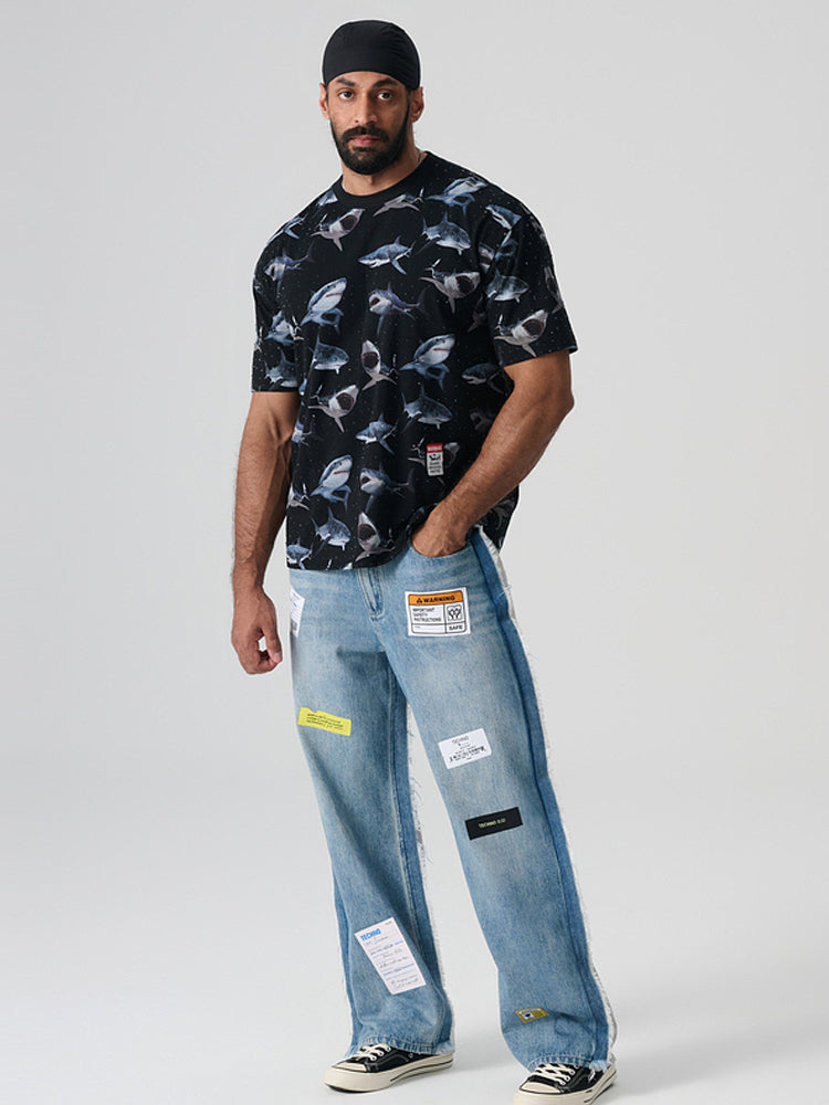 TCH Beach Rhinestone Shark Hawaiian T-Shirt