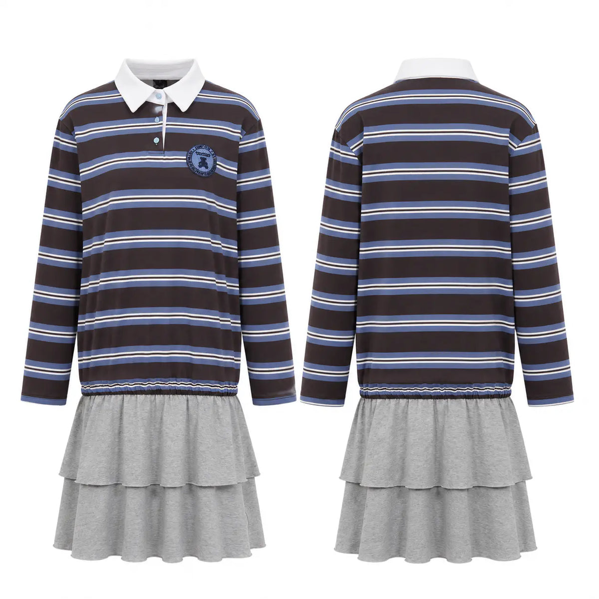 TCH Women's Striped Polo Mini Dress – Long Sleeve Collared Casual Dress