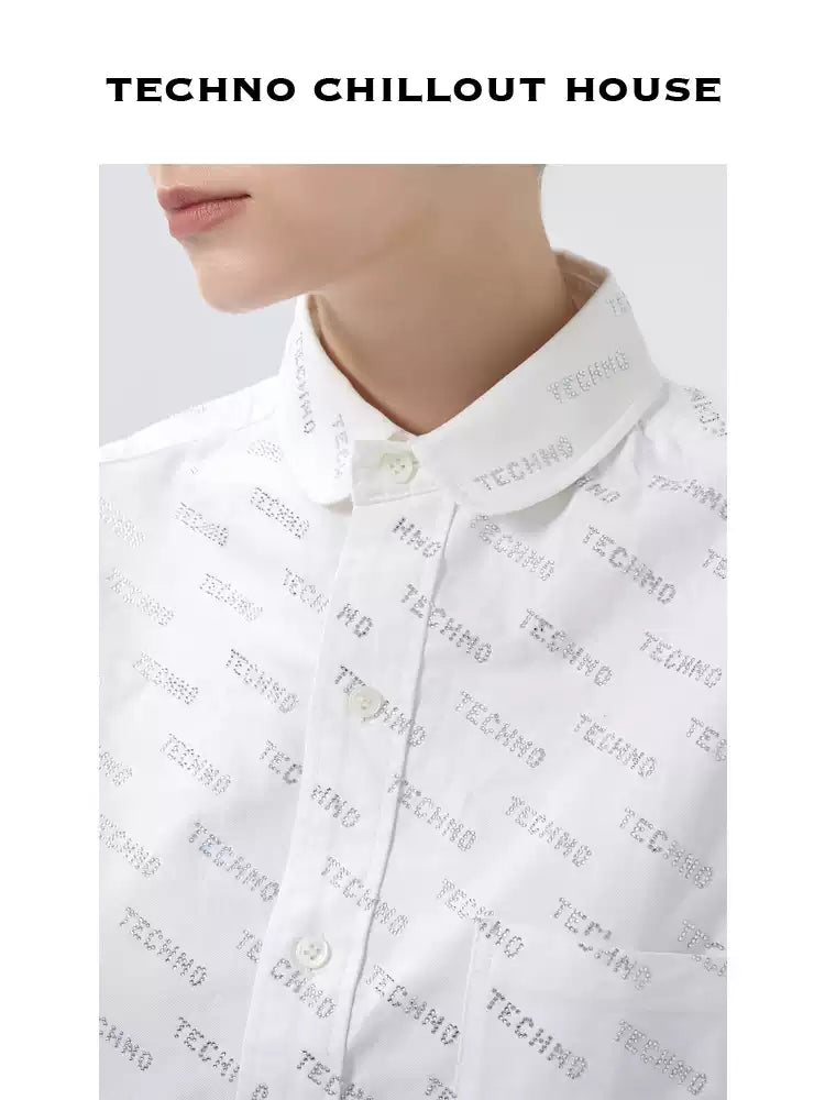 TCH Rhinestone Cotton Logo Print Shirt