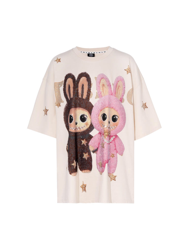 TCH Rhinestone LABUBU Sparkling Oversized T-shirt