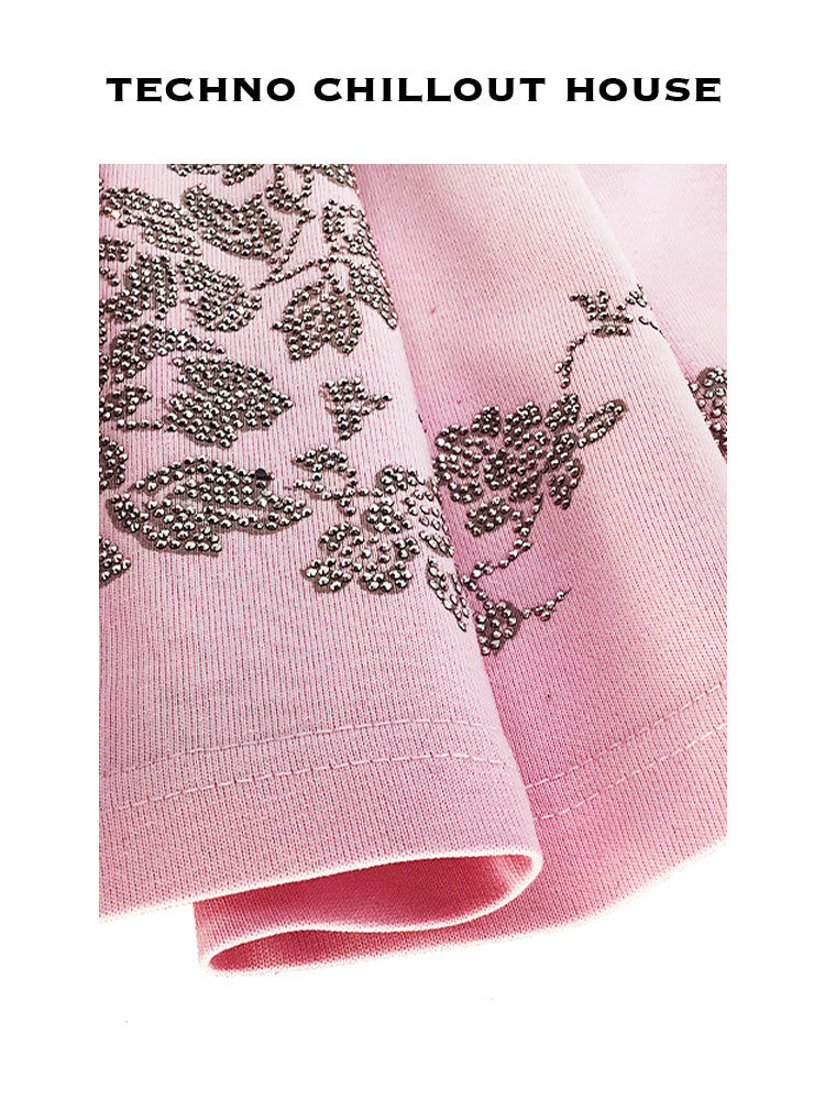 TCH Crystal Embroidery Short Sleeve T-Shirt in Pink