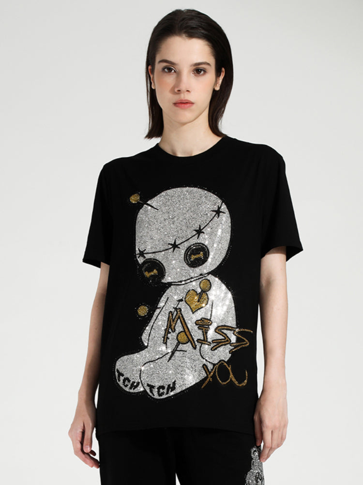 TCH Unisex Cartoon Alien Casual Sparkle T-shirt