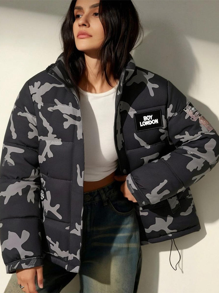 TCH Camouflage Rhinestone Puffer Jacket