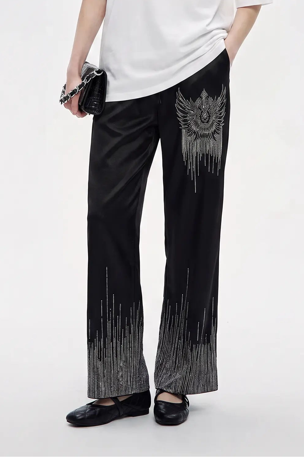 TCH Rhinestone Wing Graphic Wide-Leg Sweatpants