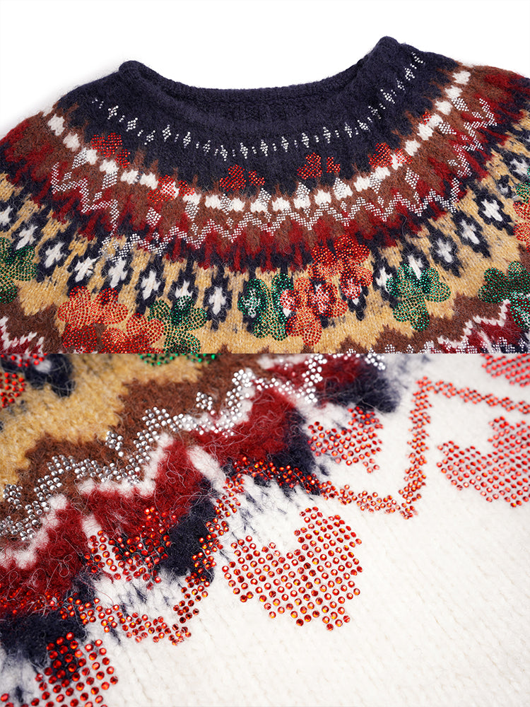 TCH Fair Isle Pattern Rhinestone Christmas Knit Pullover