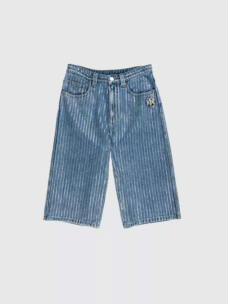TCH Crystal Embroidered Stripe Short In Denim