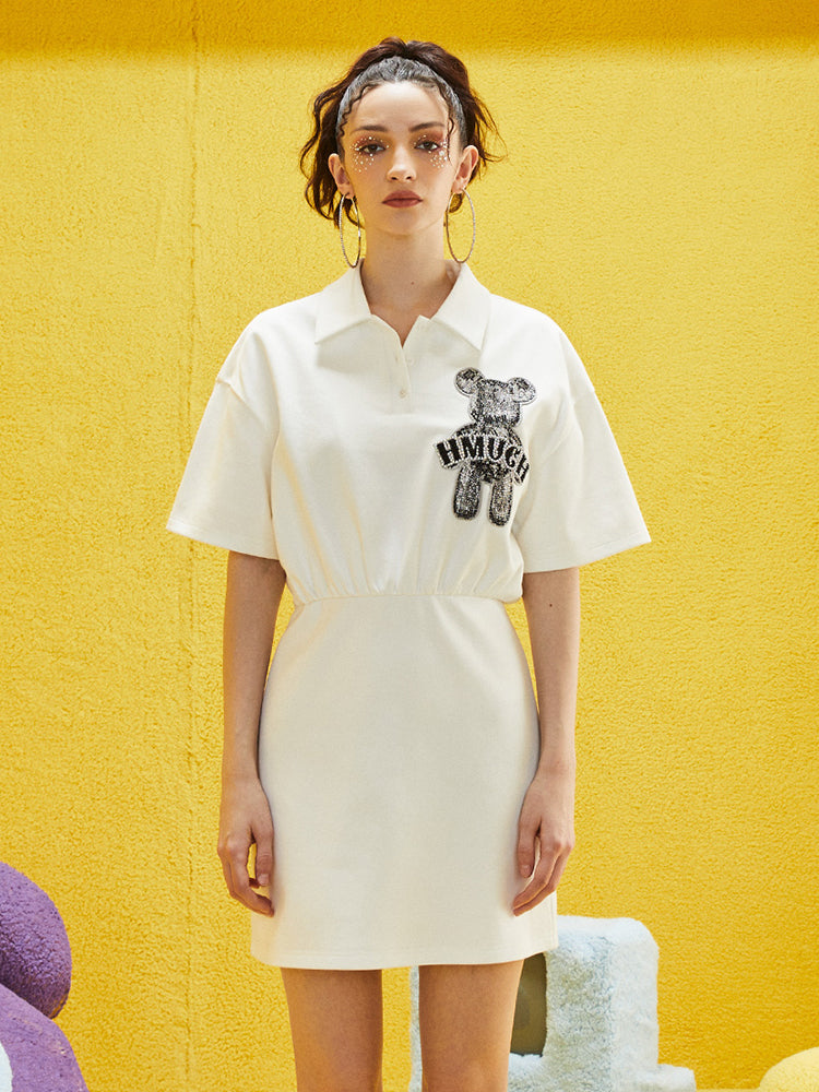 TCH Rhinestone Graphic Collared Mini Polo Dress