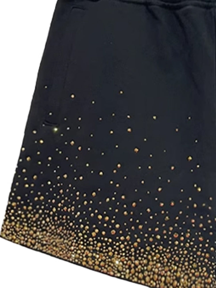TCH Crystal-Embellished Sparkle Casual Wide Legs Shorts