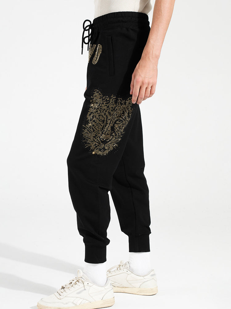 TCH Letter Rhinestone Leopard Print Long Pants