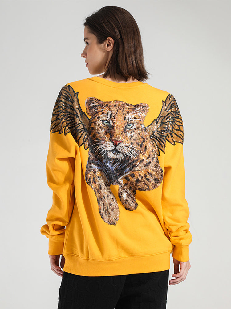 TCH Rhinestone Graphic Wing Leopard Sweatshirt