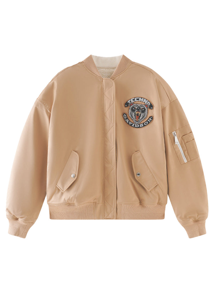TCH Rhinestone Graphic Satin Bomber Jacket