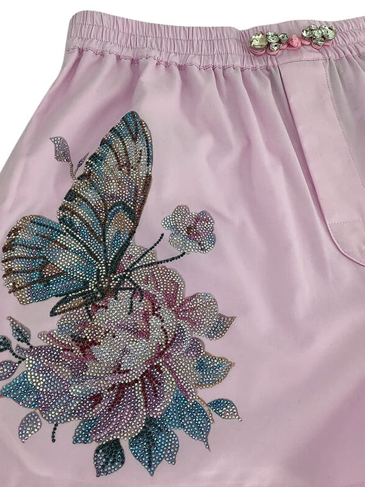 TCH Butterfly Flower Rhinestone Pink Shorts