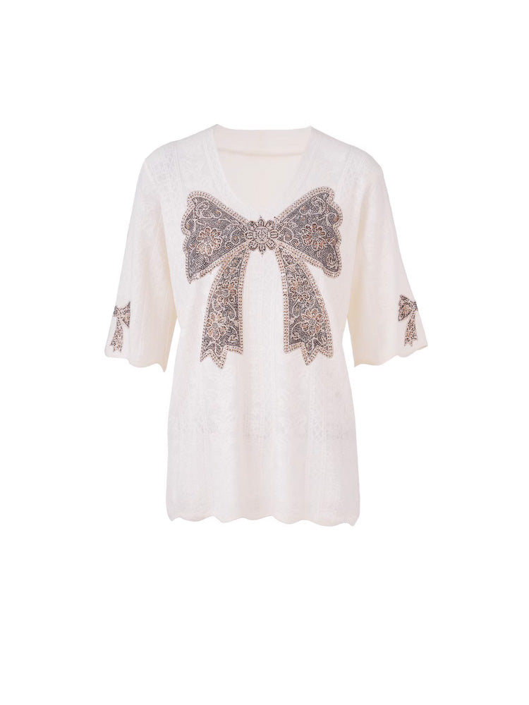 TCH Prasale Graphic Bow Rhinestone Lace T-Shirt
