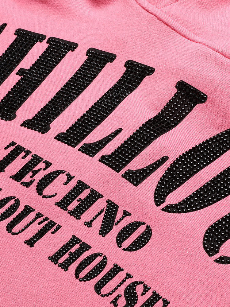 TCH Bear Rhinestone Long Sleeve Pink Hoodie