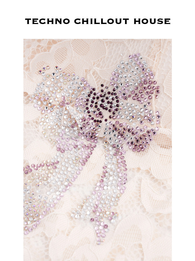 TCH Rhinestone Bow Floral Lace Padded Bandeau Bra Cami