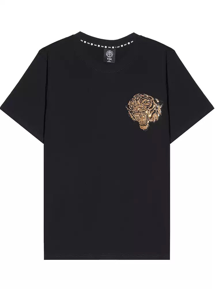 TCH Unisex Rhinestone Lion Print T-shirt