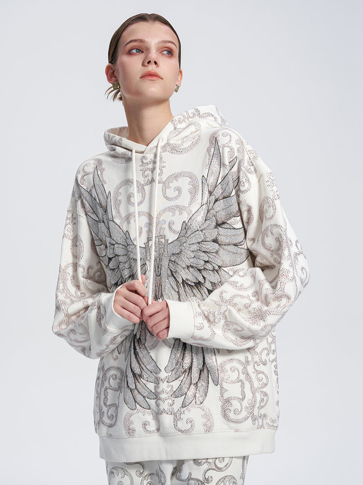 TCH Luxury 2 Pieces Allover Rhinestone Hoodie and Elastic Waist Pants