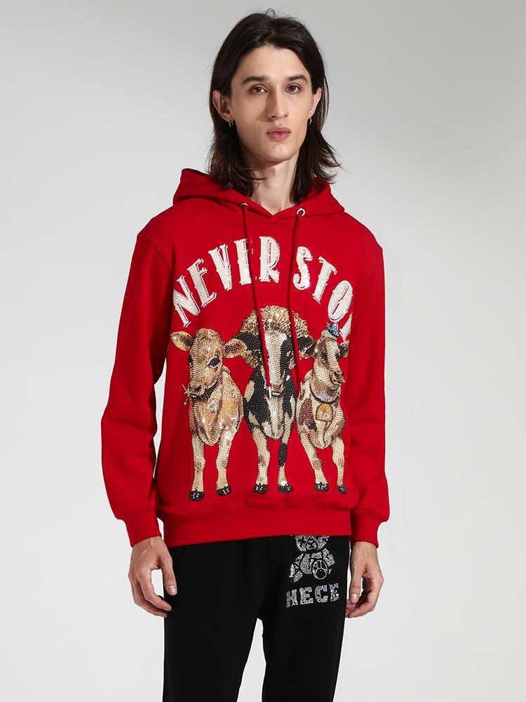 TCH Men's Rhinestone Graphics Long Sleeve Hoodie