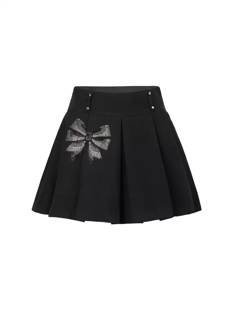 TCH Pre-Sale Rhinestone Bow High Waist Pleated Mini Skirt