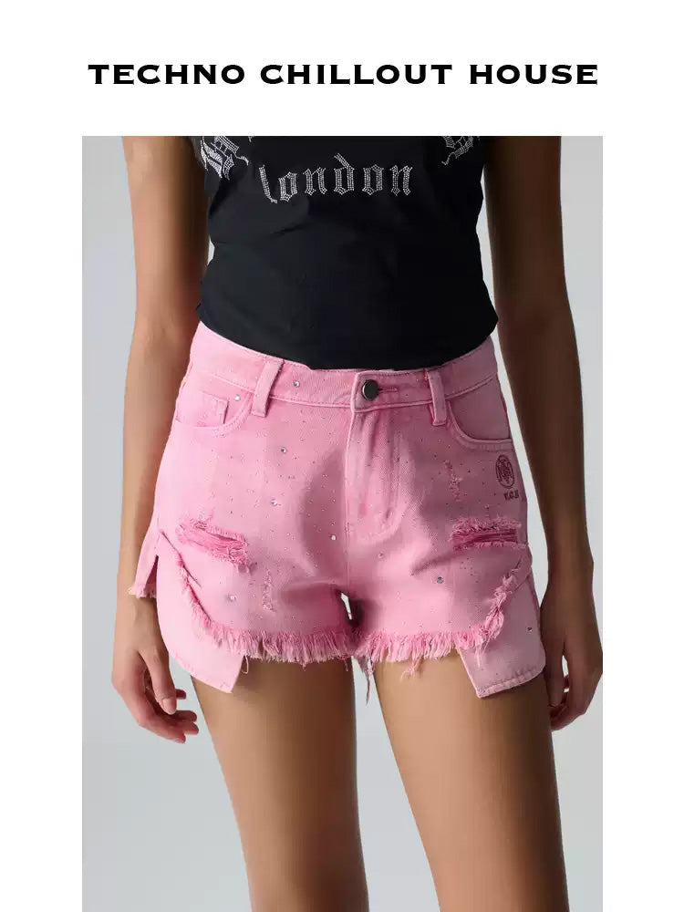 TCH Rhinestone Vintage Trendy Tassel Denim Shorts