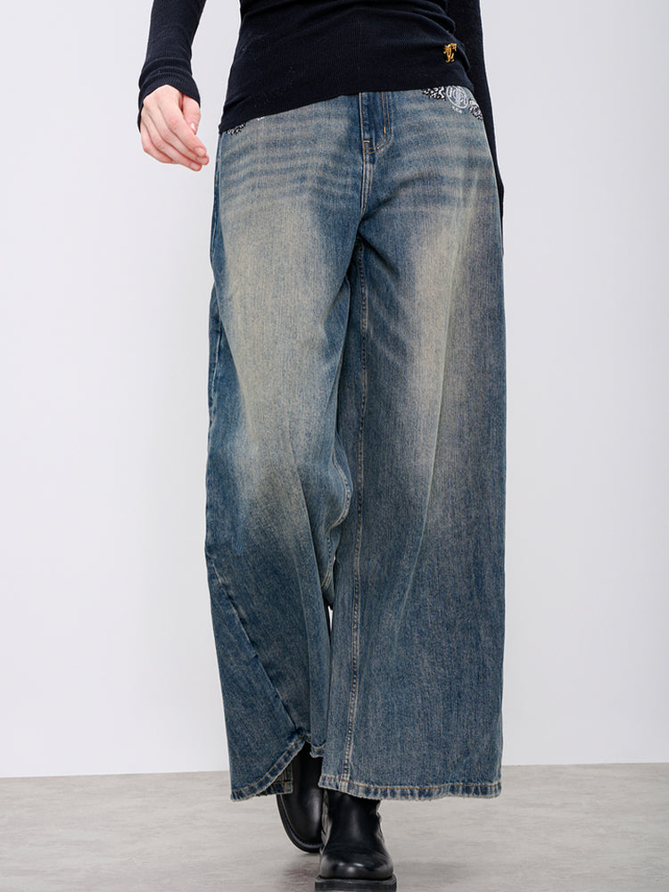 TCH High Waist Rhinestone Wide Leg Denim Jean