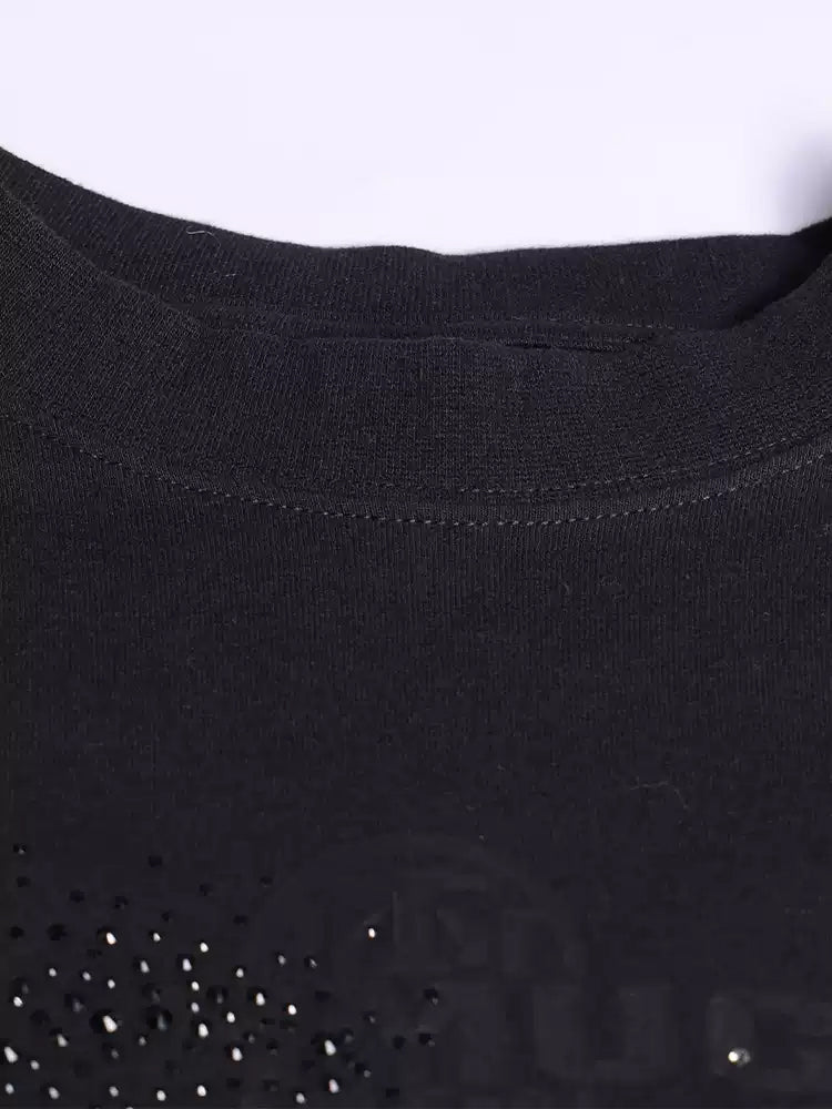 TCH Rhinestone Graphic Print Streetwear Black T-shirt