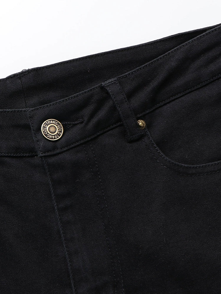 TCH Rhinestone Letter Embellished Denim Pants