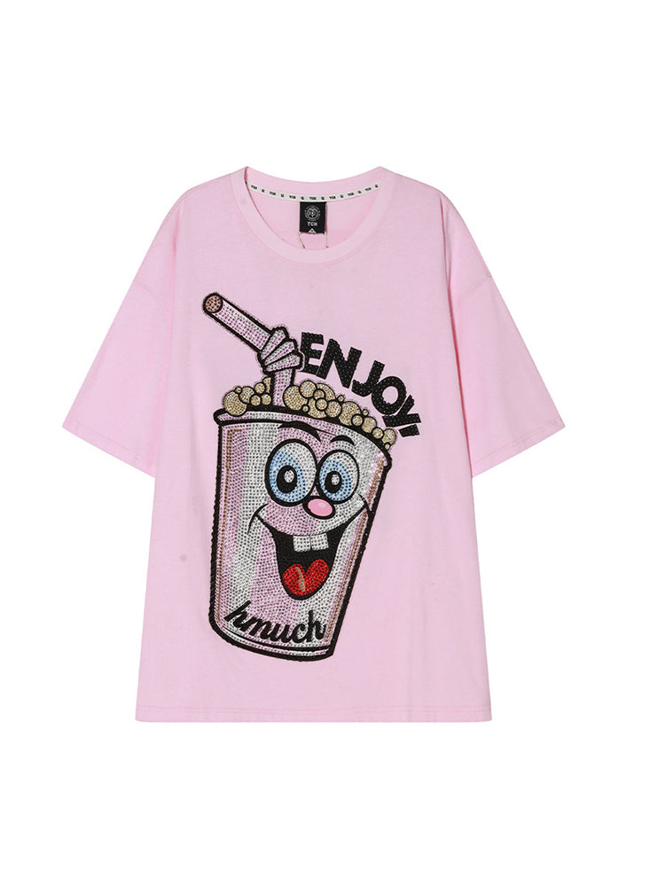 TCH Unisex Shiny Rhinestone Graphic Short Sleeve Top