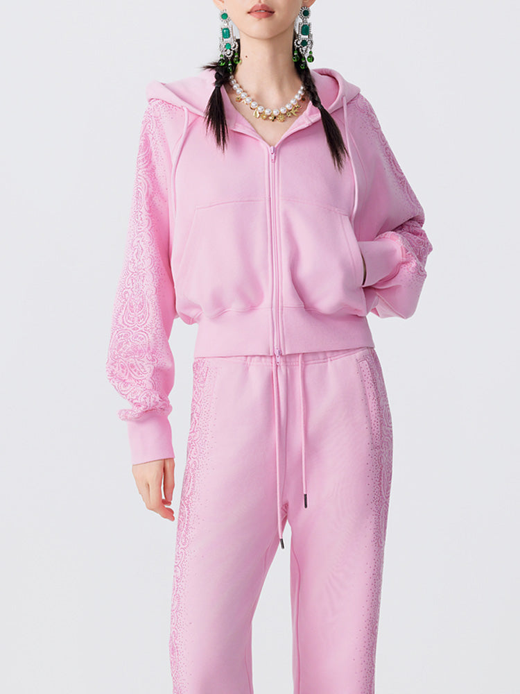TCH Luxury Crystal-Embellished Cropped Zipper Light Jacket