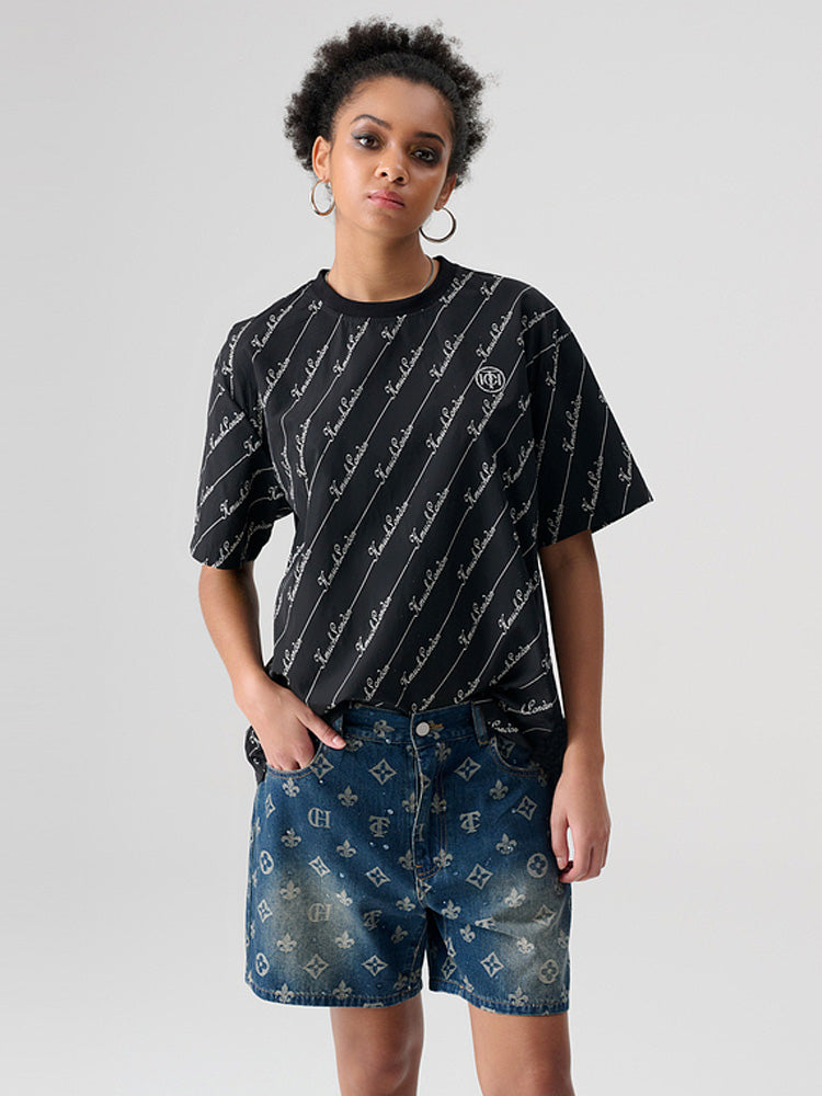 TCH Crystal Logo Embellished T Shirt in Black