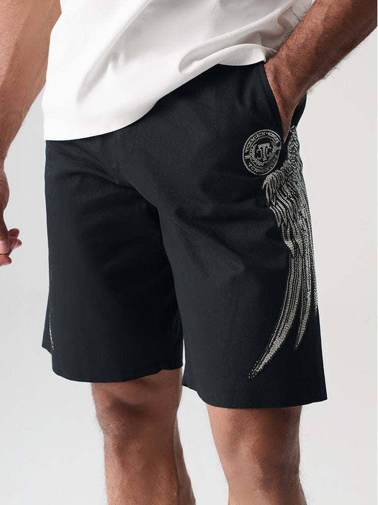 TCH Rhinestone Angel Wings Black Jogging Shorts
