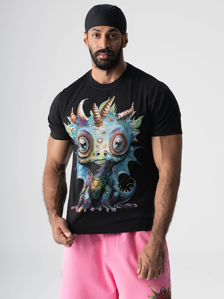 TCH Cartoon Monster Rhinestone Black T-Shirt