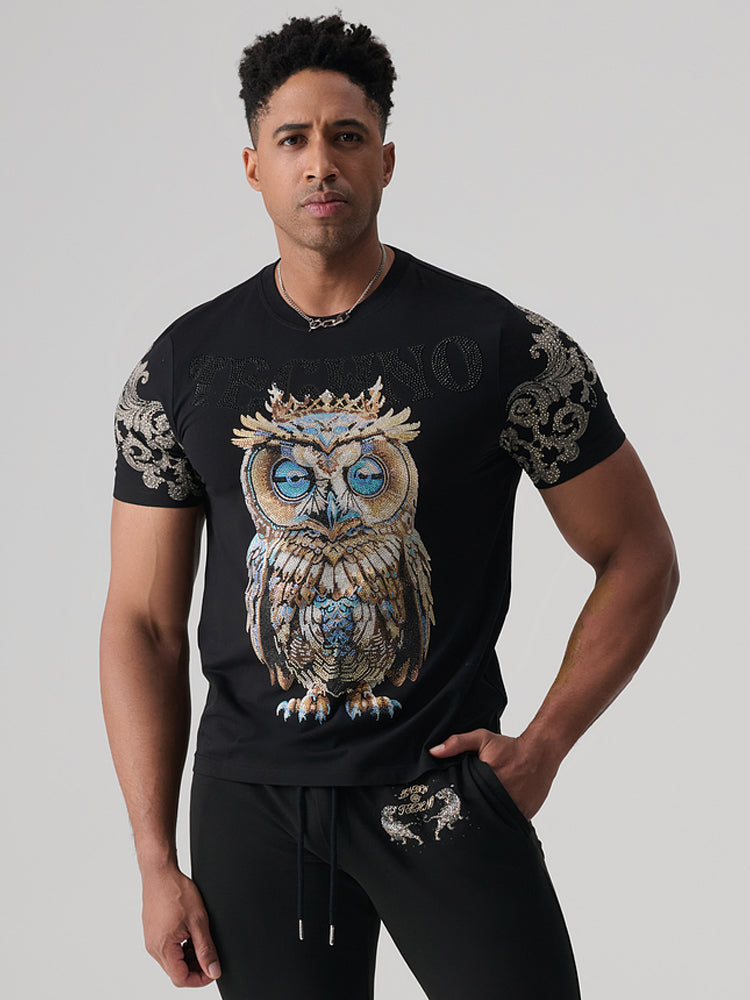 TCH Graphic Owl Rhinestone Black T-Shirt
