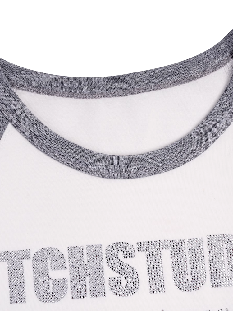 TCH Rhinestone Letter Contrast Raglan Sleeve Tee