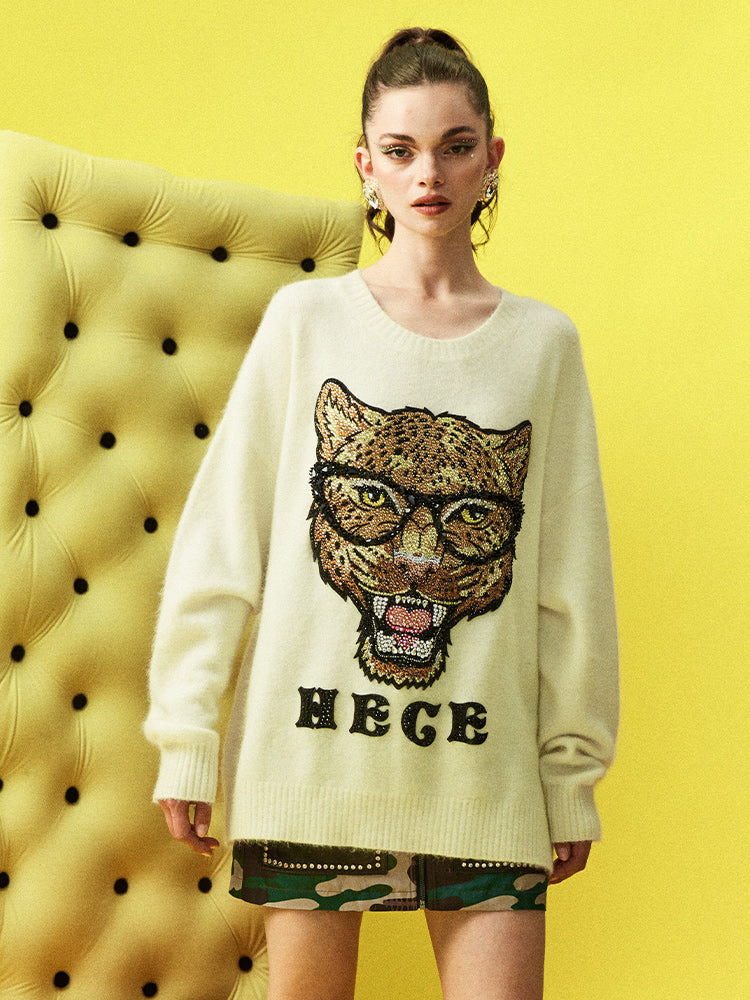 TCH Leopard Rhinestone Knit Sweater