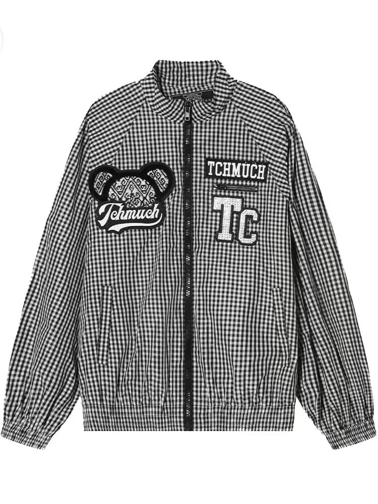 TCH Plaid Graphic Rhinestone Oversized Jacket