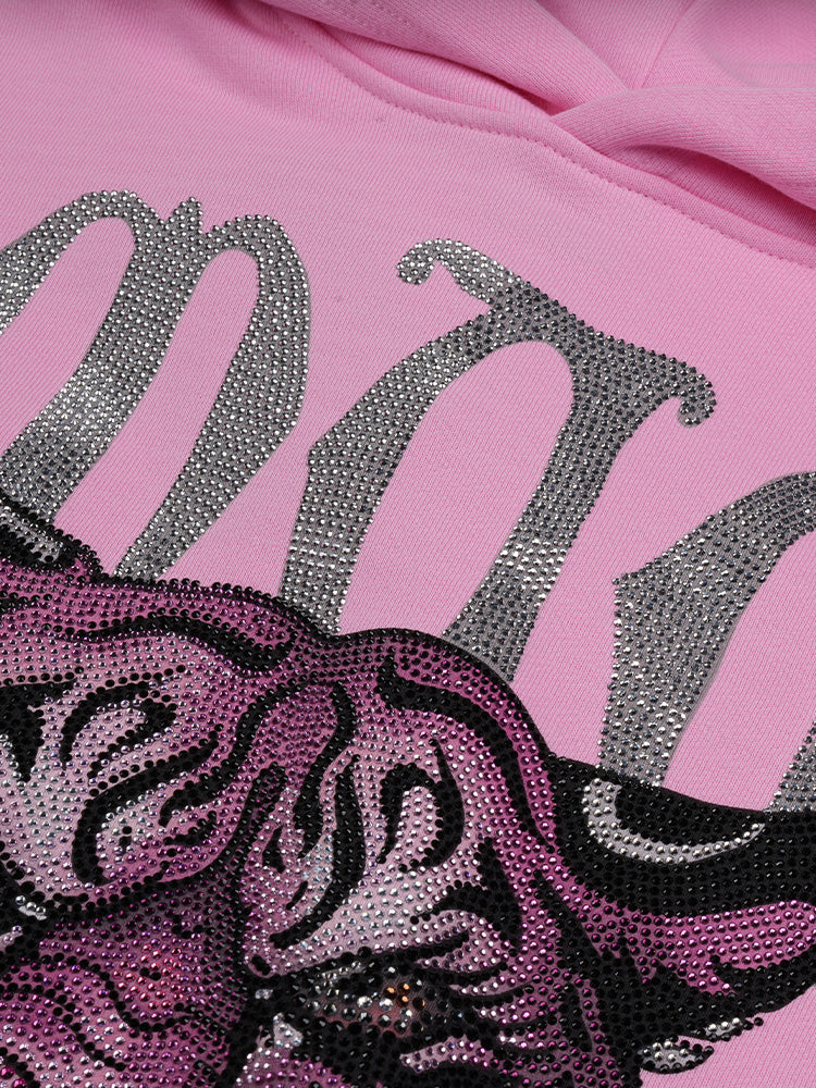 TCH Tiger Rhinestone Long Sleeve Pink Hoodie