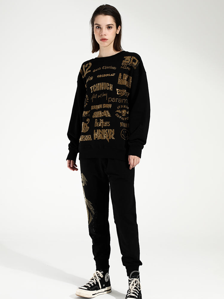 TCH Printed Rhinestone Crew Neck Oversized Sweatshirt