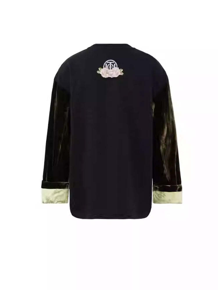 TCH Luxury Velvet Rhinestone Graphic Satin Top