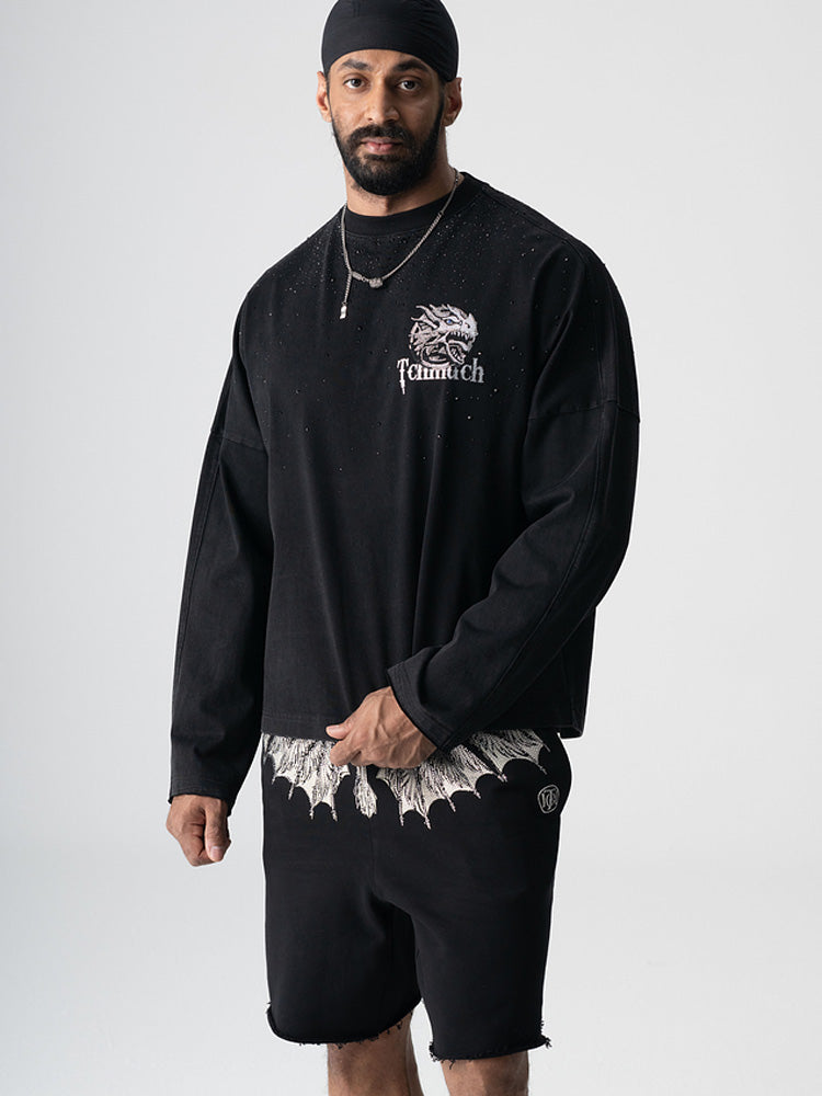 TCH Rhinestone Wings Design Jogging Shorts
